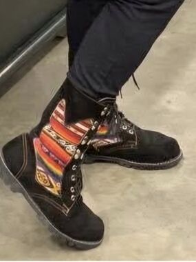 Authentic Handmade Peruvian Black Suede Lace-Up Boots with Andean Textile Panels